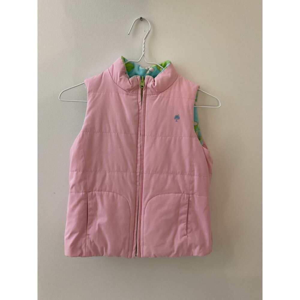 Lilly Pulitzer Reversible Sleeveless Vest L 8-10 Cotton Polyester Blue Pink Flor